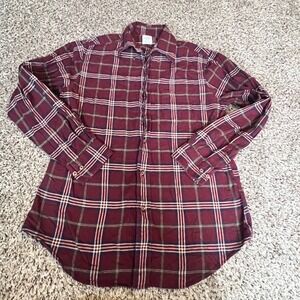 Brooks Brothers Regent Plaid Flannel Shirt Mens Medium Burgundy Navy Cotton 1818